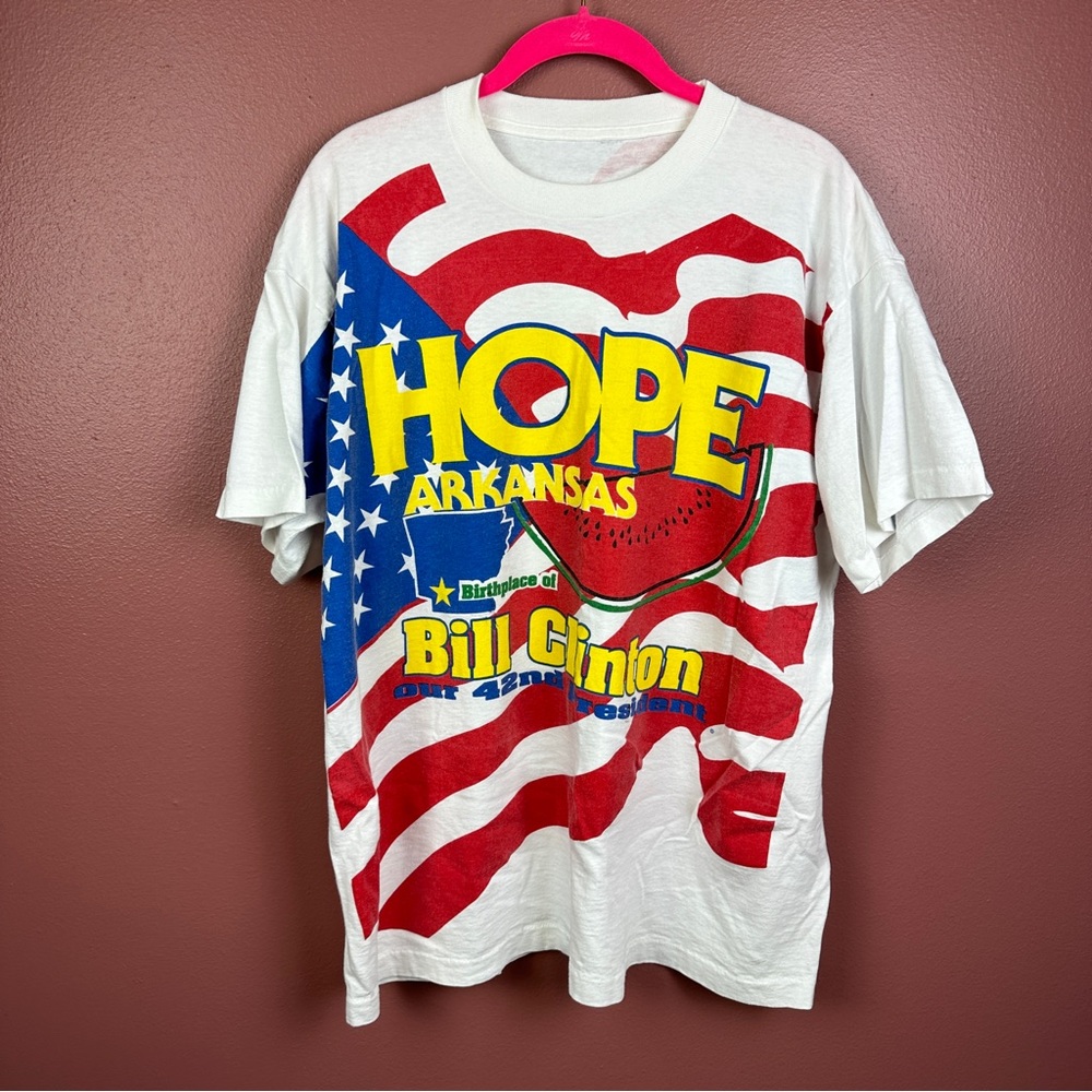 Vintage 1990s Bill Clinton Hope Arkansas USA AOP Shirt Size XL SINGLE STITCH